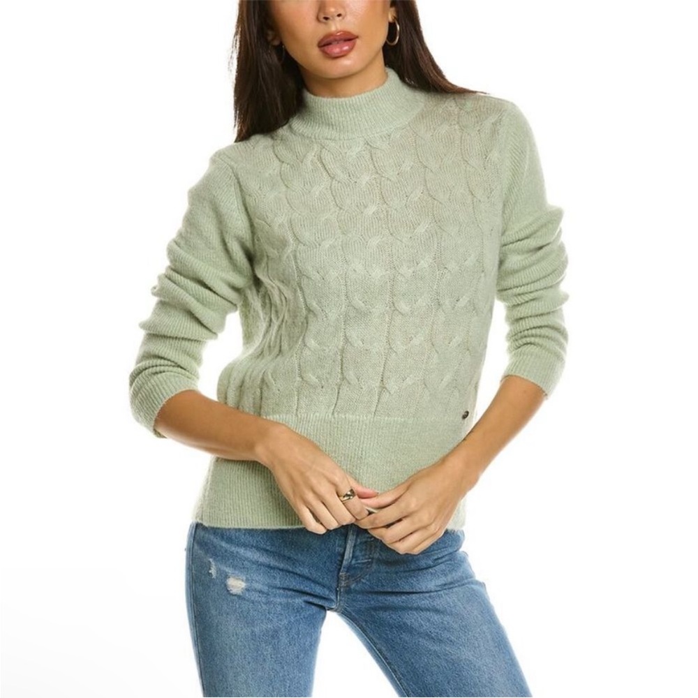 Ted Baker Veolaa‎ Mohair Cable Knit Sweater Green Size 3 US Size 8 Pullover